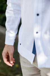 Men's 100% Linen Guayabera Shirt Long Sleeve with Contrast Trim & Modern Pleats