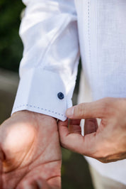 Men's 100% Linen Guayabera Shirt Long Sleeve with Contrast Trim & Modern Pleats