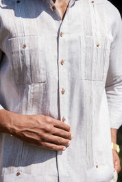 Men's 100% Linen Guayabera Shirt Long Sleeve - Heritage Pleats and Artisan Buttons