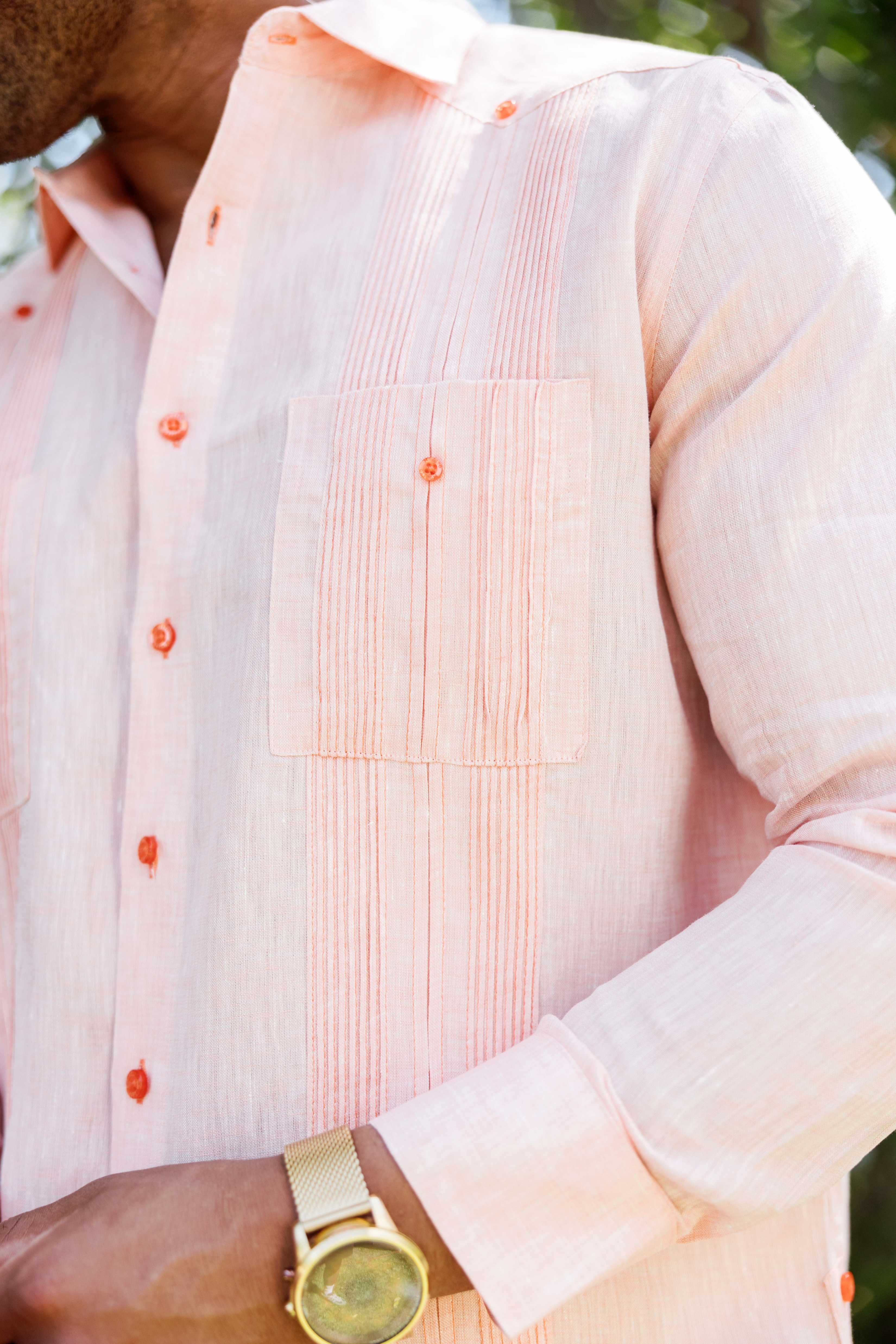 Men's 100% Linen Guayabera Shirt Long Sleeve - Heritage Pleats and Artisan Buttons