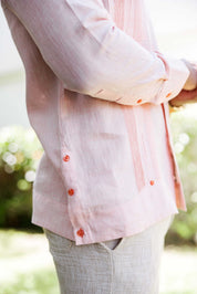 Men's 100% Linen Guayabera Shirt Long Sleeve - Heritage Pleats and Artisan Buttons