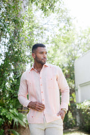 Men's 100% Linen Guayabera Shirt Long Sleeve - Heritage Pleats and Artisan Buttons