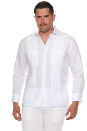 Men's 100% Linen Guayabera Shirt Long Sleeve - Heritage Pleats and Artisan Buttons