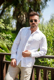 Men's 100% Linen Guayabera Shirt Long Sleeve - Heritage Pleats and Artisan Buttons