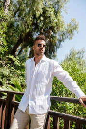 Men's 100% Linen Guayabera Shirt Long Sleeve - Heritage Pleats and Artisan Buttons