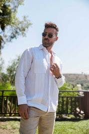 Men's 100% Linen Guayabera Shirt Long Sleeve - Heritage Pleats and Artisan Buttons