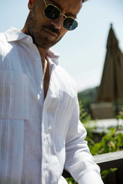 Men's 100% Linen Guayabera Shirt Long Sleeve - Heritage Pleats and Artisan Buttons