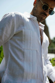 Men's 100% Linen Guayabera Shirt Long Sleeve - Heritage Pleats and Artisan Buttons