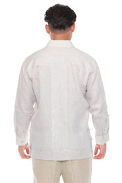 Men's 100% Linen Guayabera Shirt Long Sleeve - Geometric Embroidery