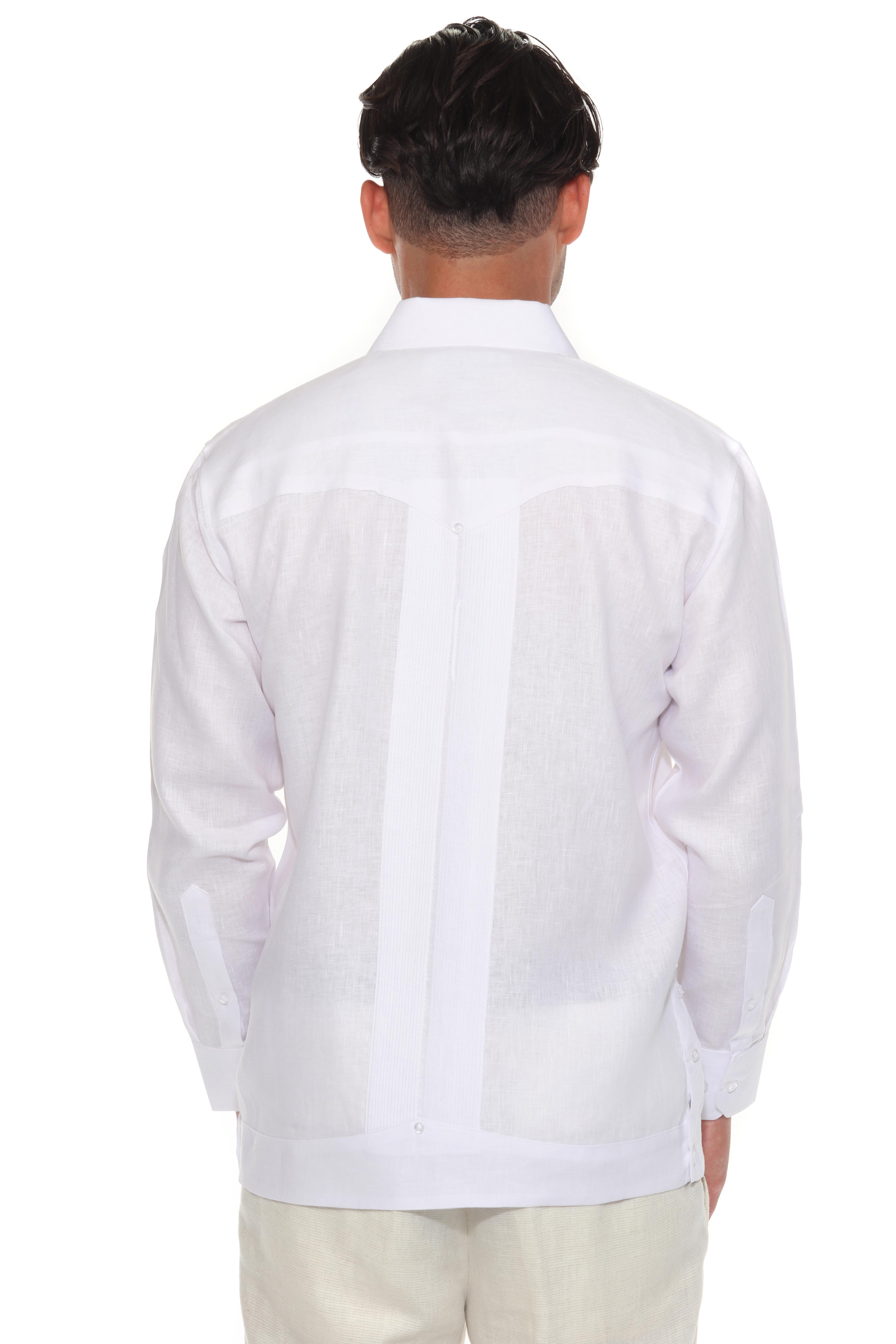 Men's 100% Linen Guayabera Shirt Long Sleeve - Geometric Embroidery