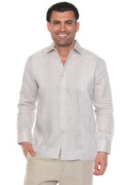 Men's 100% Linen Guayabera Shirt Long Sleeve - Geometric Embroidery