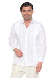 Men's 100% Linen Guayabera Shirt Long Sleeve - Geometric Embroidery