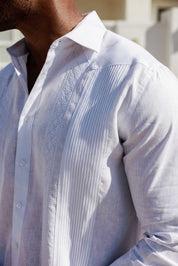 Men's 100% Linen Guayabera Shirt Long Sleeve - Geometric Embroidery