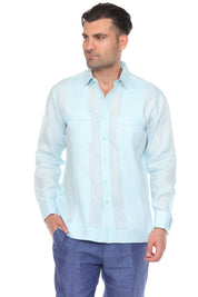 Camisa Guayabera de Lino 100% para Hombre, Manga Larga - Pliegues Tonales