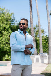 Camisa Guayabera de Lino 100% para Hombre, Manga Larga - Pliegues Tonales