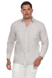 Camisa Guayabera de Lino 100% para Hombre, Manga Larga - Pliegues Tonales