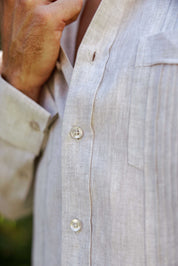Camisa Guayabera de Lino 100% para Hombre, Manga Larga - Pliegues Tonales