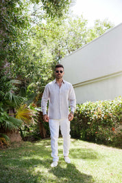 Camisa Guayabera de Lino 100% para Hombre, Manga Larga - Pliegues Tonales