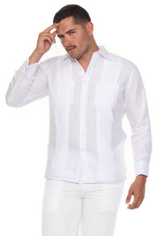 Camisa Guayabera de Lino 100% para Hombre, Manga Larga - Pliegues Tonales