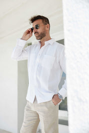 Camisa Guayabera de Lino 100% para Hombre, Manga Larga - Pliegues Tonales