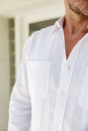 Camisa Guayabera de Lino 100% para Hombre, Manga Larga - Pliegues Tonales