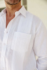 Camisa Guayabera de Lino 100% para Hombre, Manga Larga - Pliegues Tonales