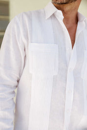 Camisa Guayabera de Lino 100% para Hombre, Manga Larga - Pliegues Tonales