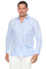 Camisa Guayabera de Lino 100% para Hombre, Manga Larga - Bordado Artesanal