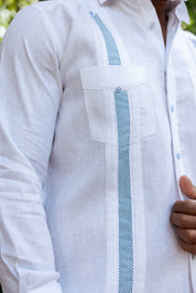 Camisa Guayabera de Lino 100% para Hombre, Manga Larga - Bordado Artesanal