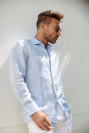 Camisa Guayabera de Lino 100% para Hombre, Manga Larga - Bordado Artesanal
