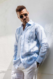 Camisa Guayabera de Lino 100% para Hombre, Manga Larga - Bordado Artesanal