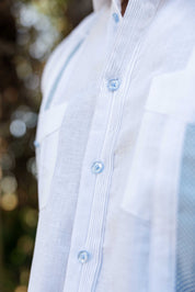 Camisa Guayabera de Lino 100% para Hombre, Manga Larga - Bordado Artesanal