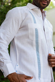 Camisa Guayabera de Lino 100% para Hombre, Manga Larga - Bordado Artesanal