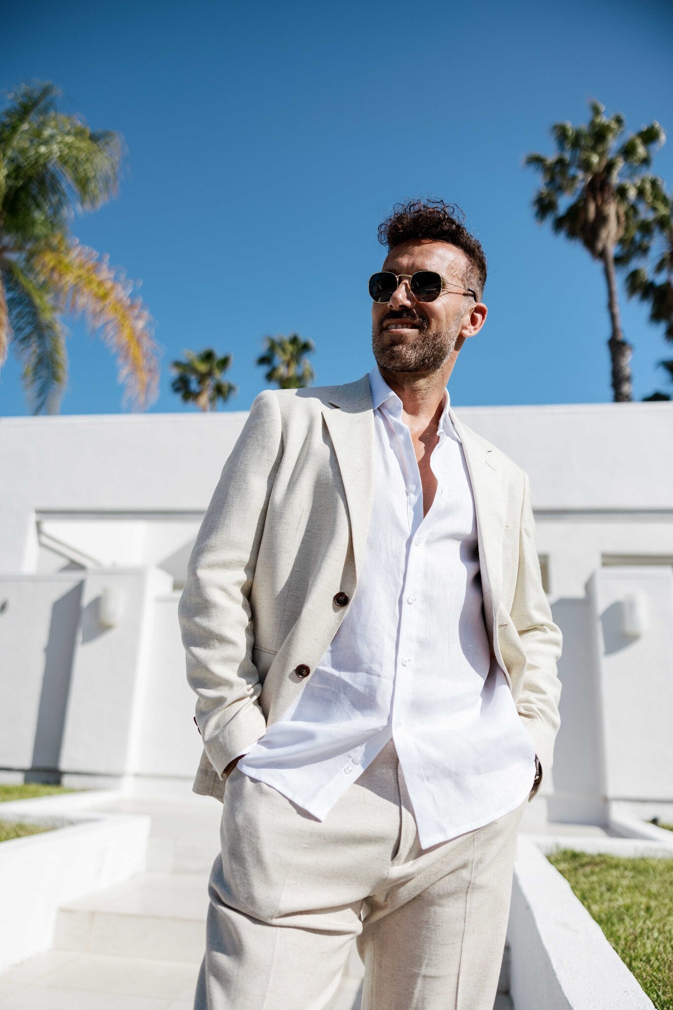 Traje de mezcla de poliéster y lino texturizado para hombre Mojito Reserve