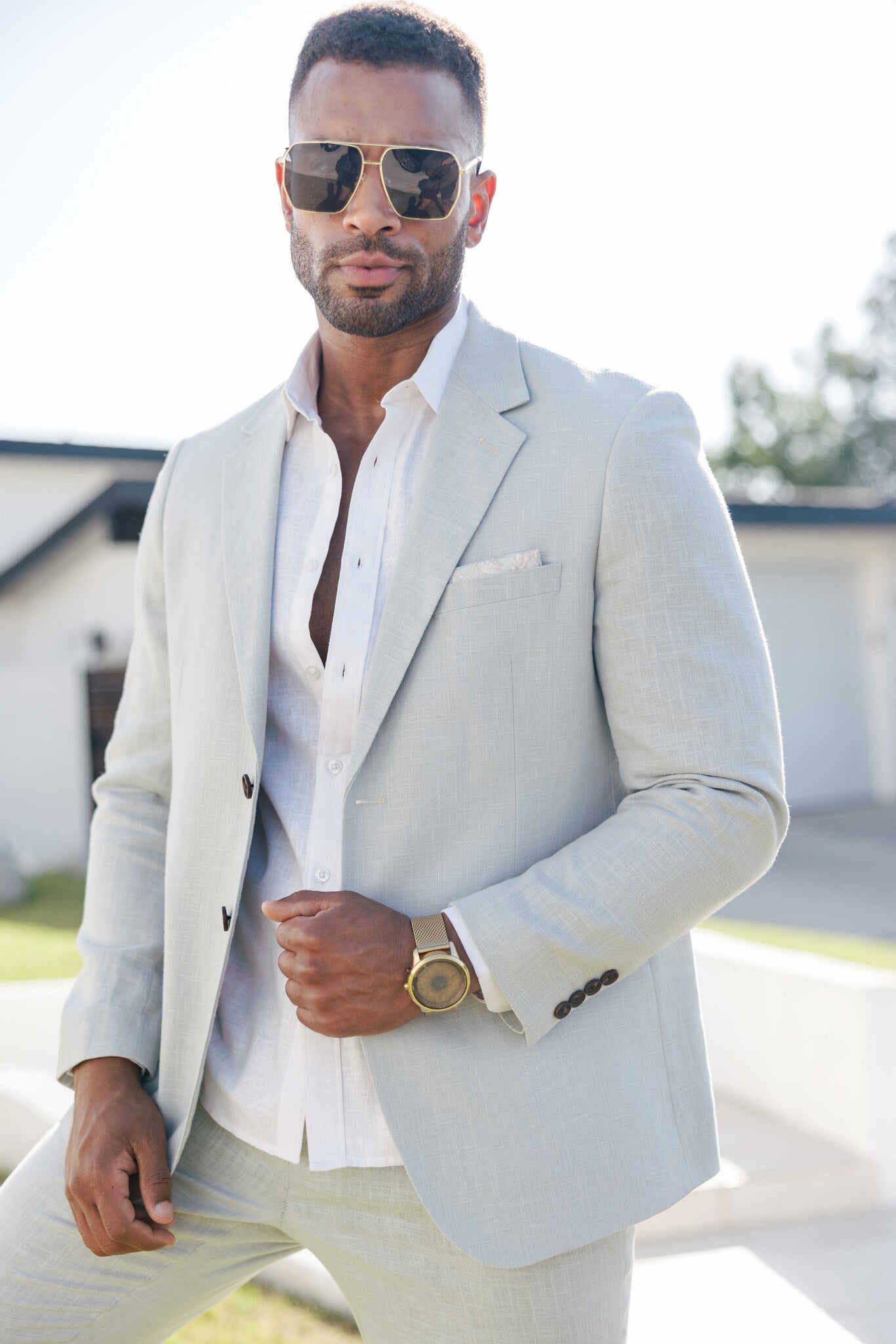 Traje de mezcla de poliéster y lino texturizado para hombre Mojito Reserve