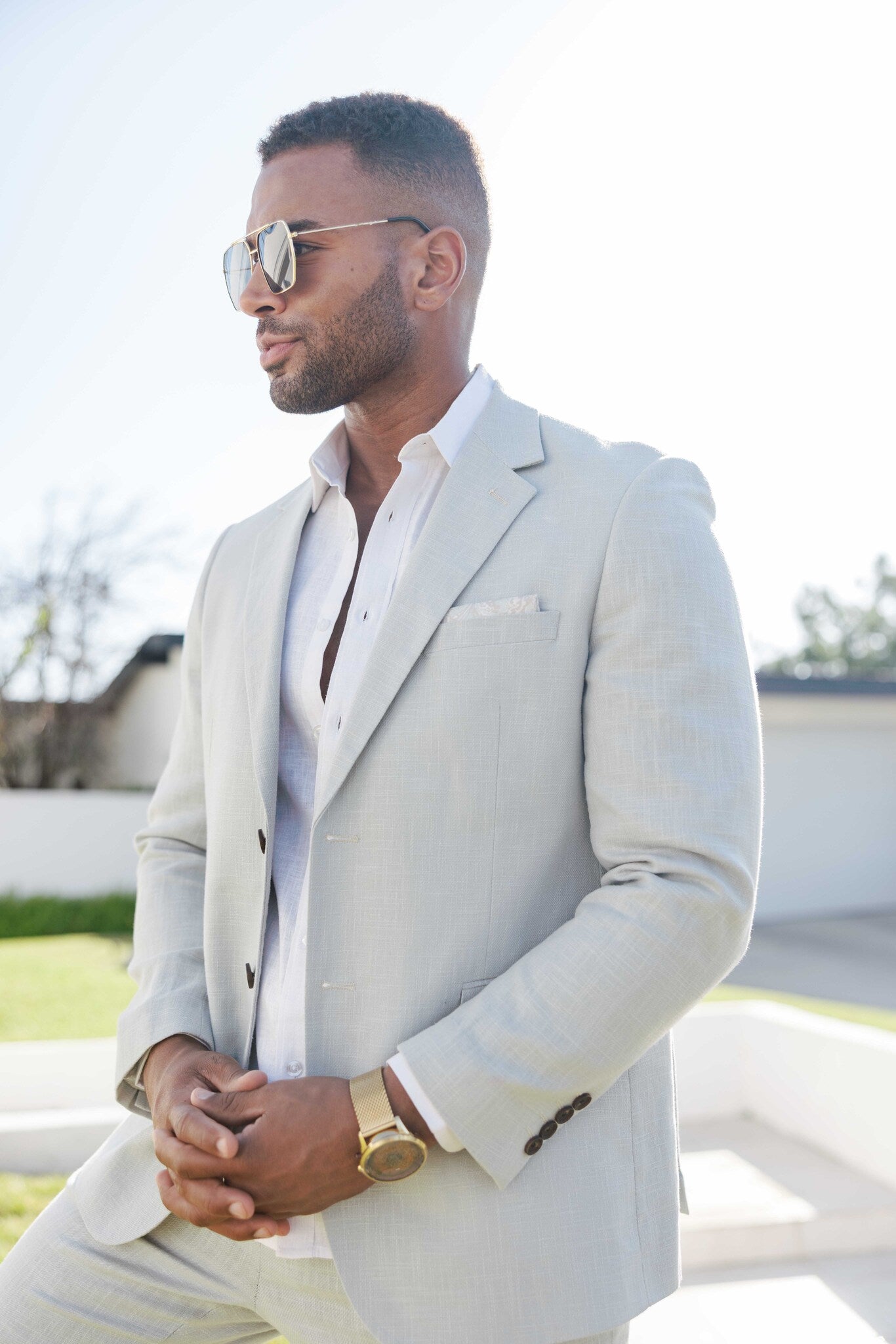 Traje de mezcla de poliéster y lino texturizado para hombre Mojito Reserve