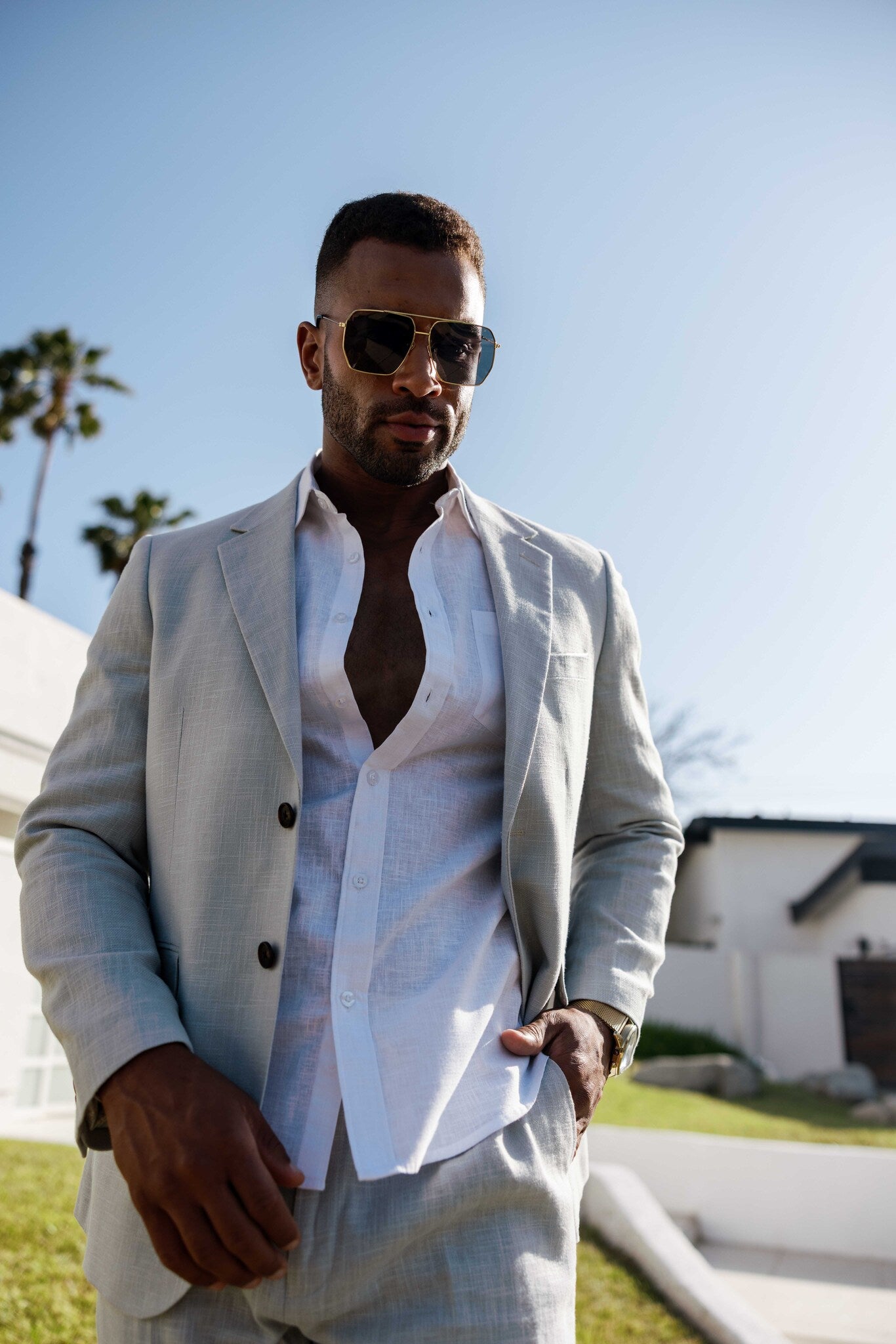 Traje de mezcla de poliéster y lino texturizado para hombre Mojito Reserve