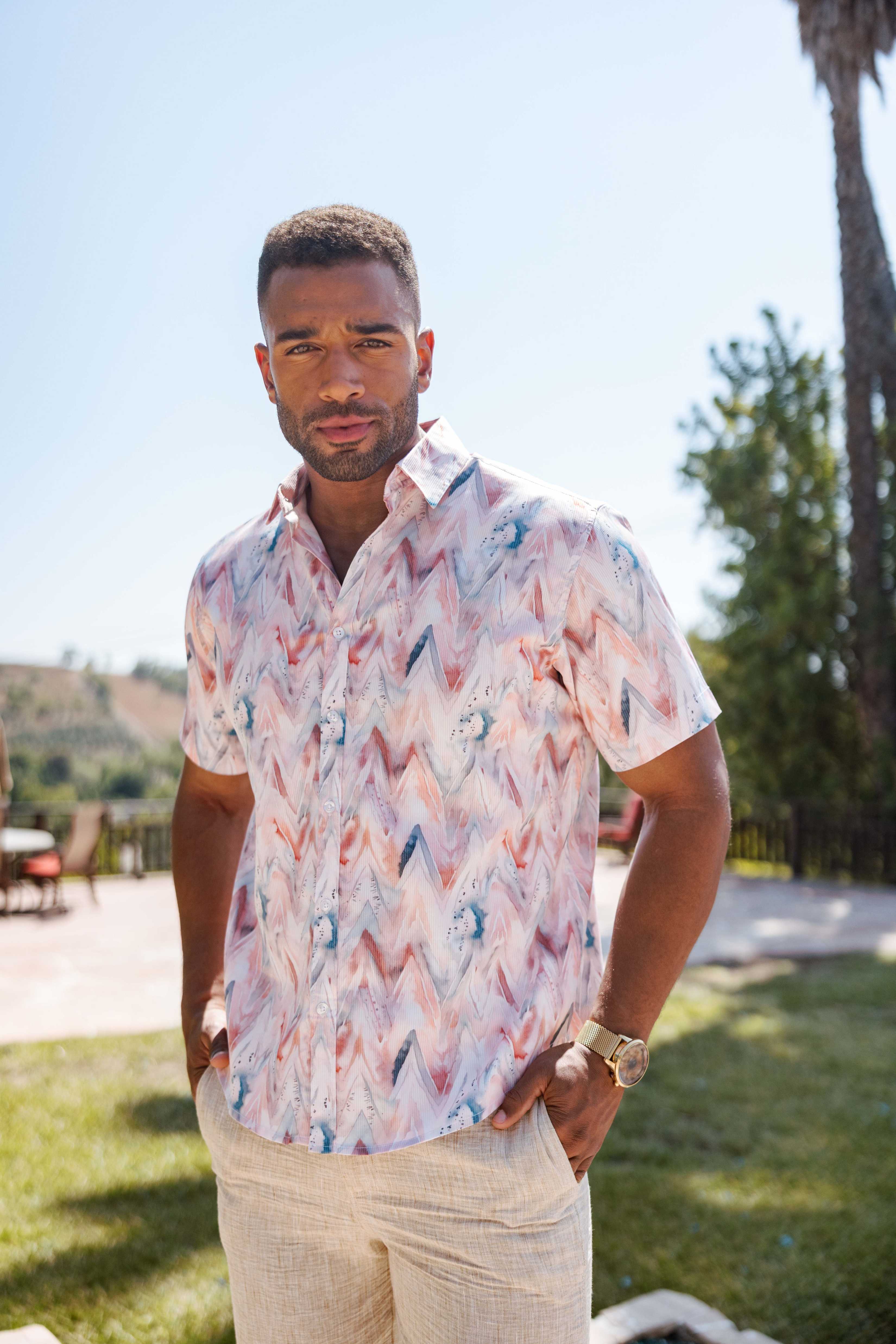 Men's Resort Style Casual Festive Textured Print Shirt MSI-7005