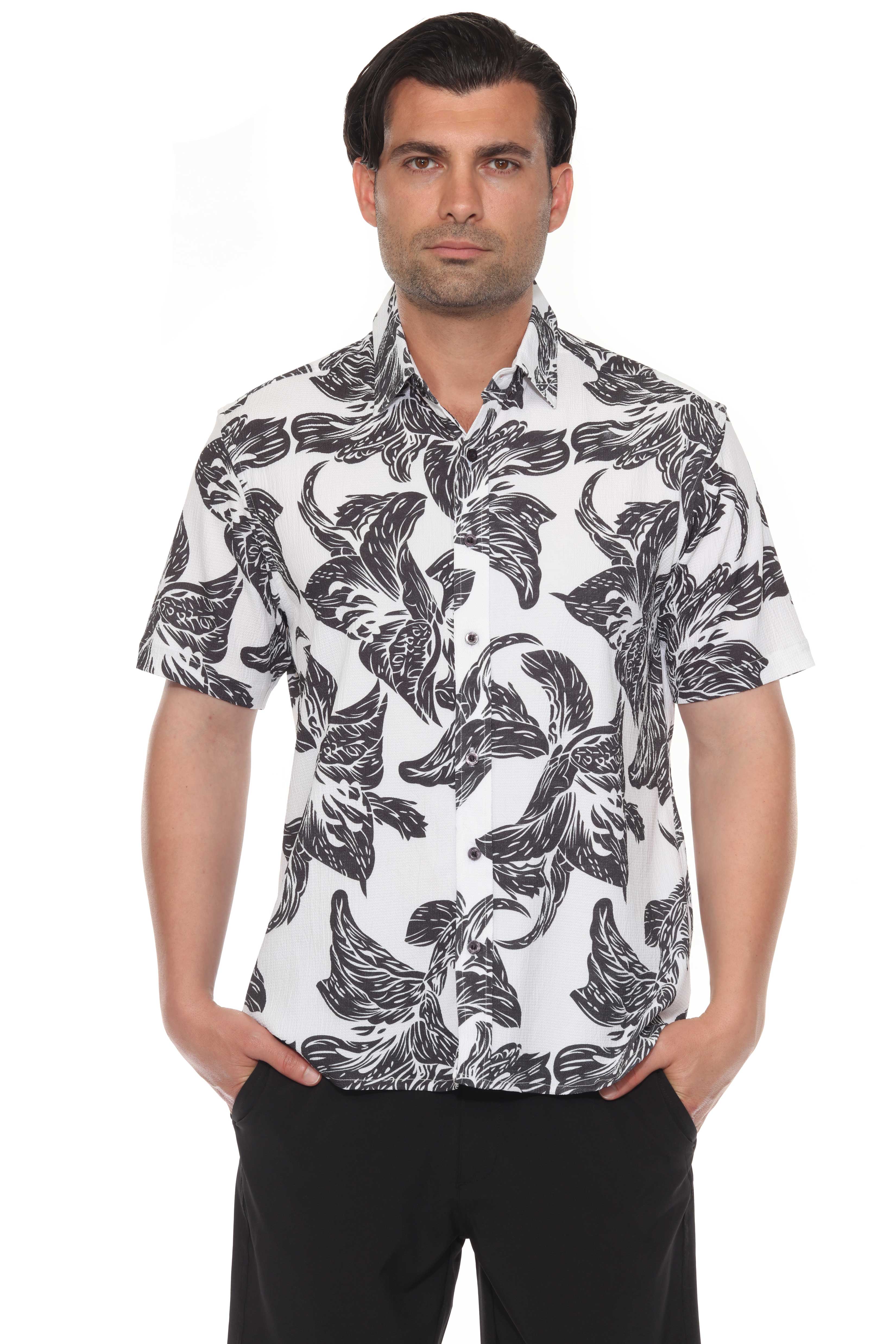 Men's Resort Style Casual Festive Print Searsucker Textured Shirt