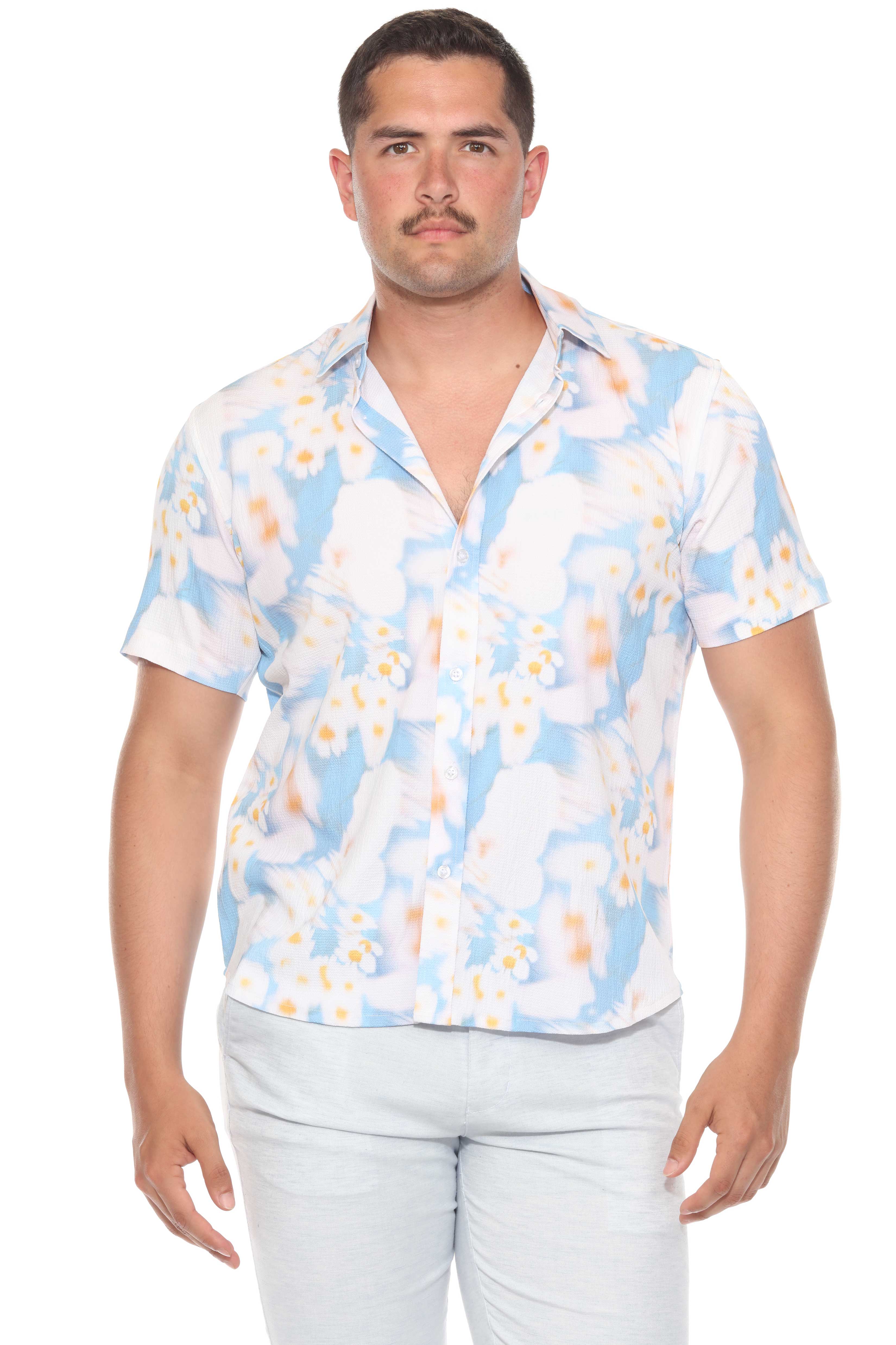 Men's Resort Style Casual Festive Print Searsucker Textured Shirt