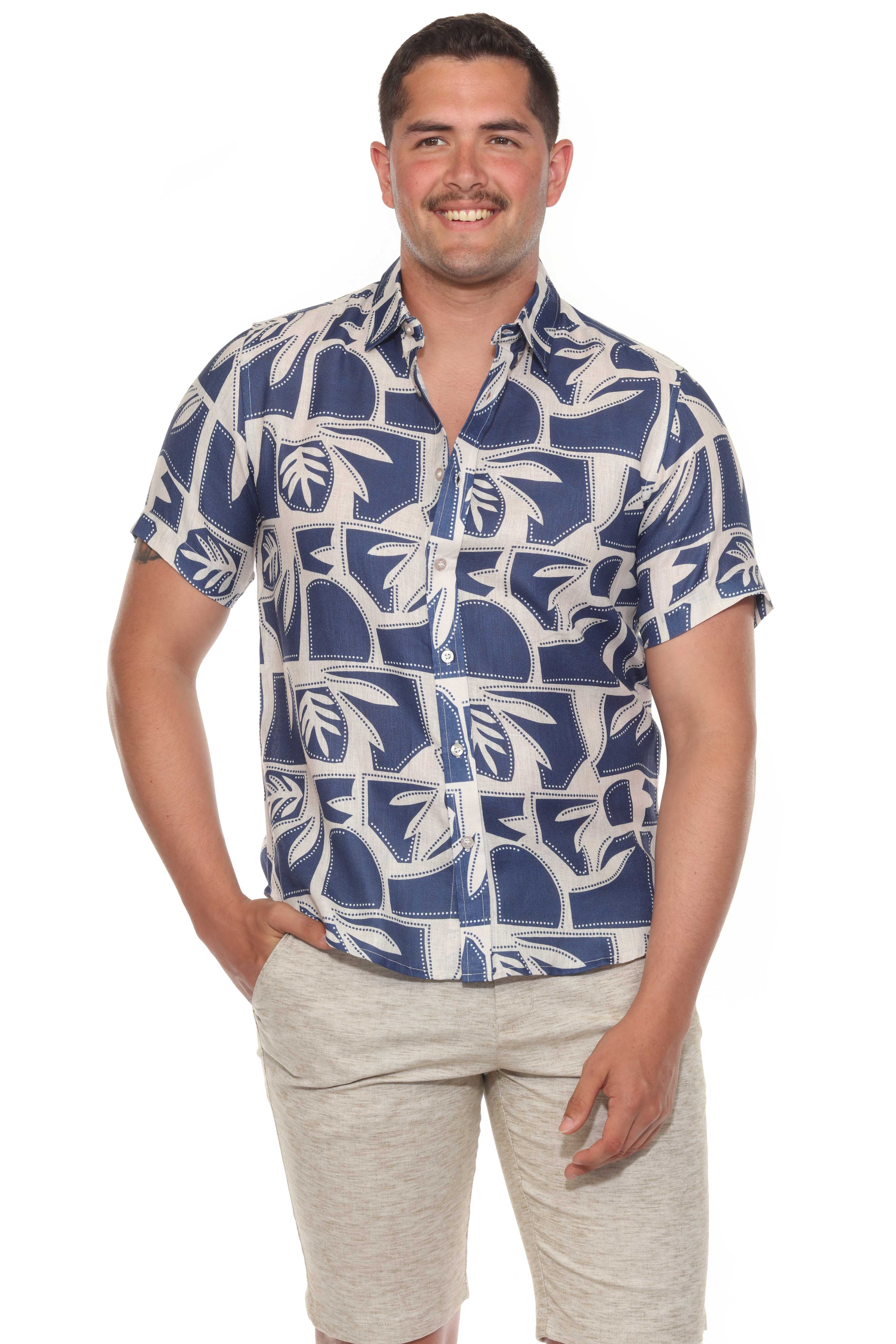 Men's Resort Style Casual Linen-Look Modern Print Shirt
