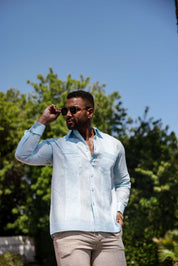 Camisa Guayabera de Lino 100% para Hombre, Manga Larga - Pliegues Tonales