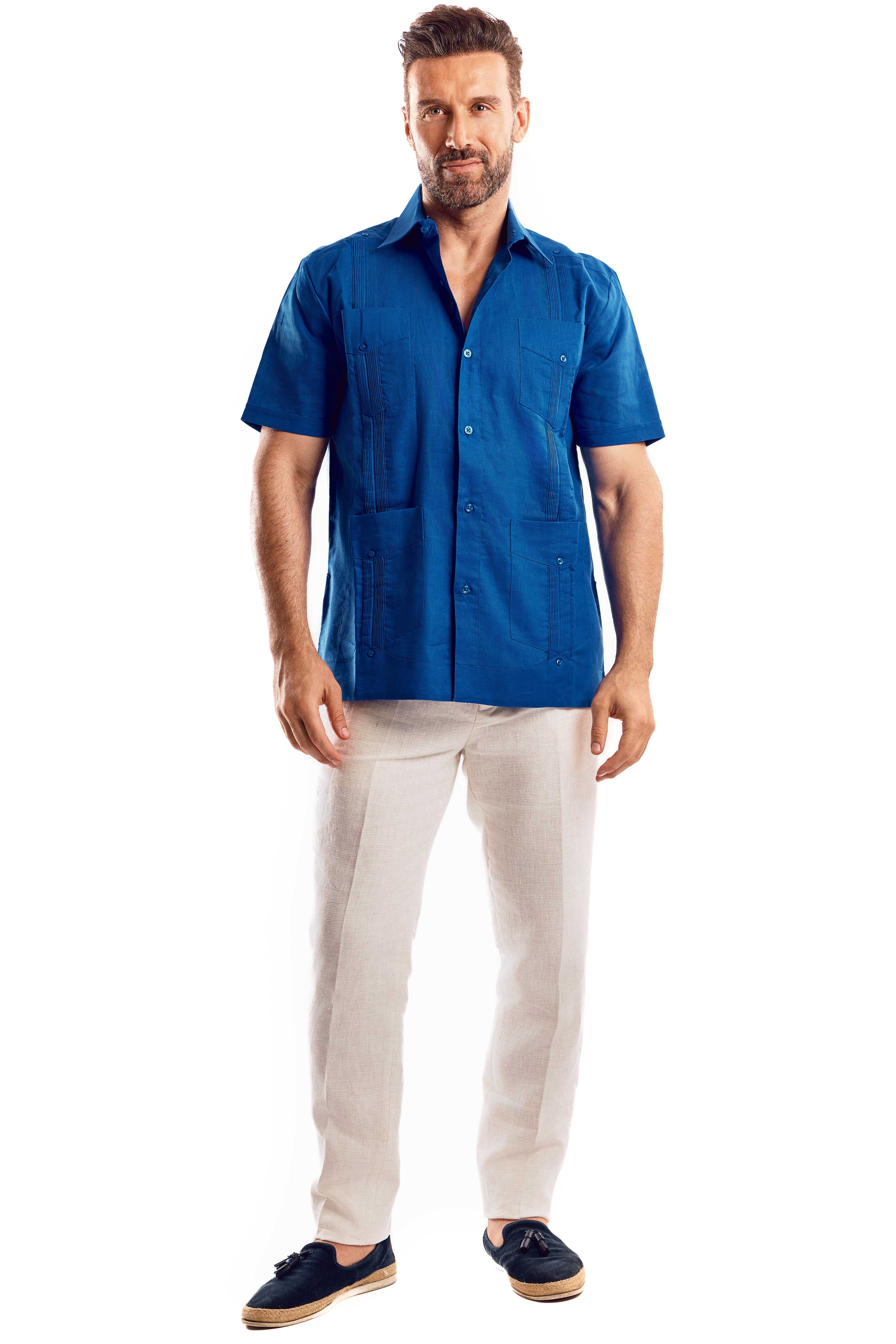 Men's 100% Linen Classic Four-Pocket Short Sleeve Guayabera Shirt