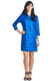 Vestido Guayabera para Mujer Estilo Clásico Mezcla de Lino Manga 3/4 y Botones