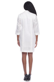 Vestido Guayabera para Mujer Estilo Clásico Mezcla de Lino Manga 3/4 y Botones