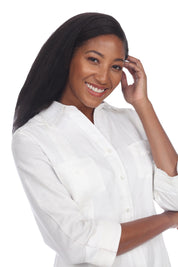 Vestido Guayabera para Mujer Estilo Clásico Mezcla de Lino Manga 3/4 y Botones