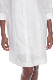 Vestido Guayabera para Mujer Estilo Clásico Mezcla de Lino Manga 3/4 y Botones