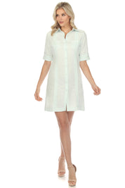 Vestido clásico guayabera para mujer, de mezcla de lino, manga corta, botones
