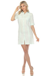Vestido clásico guayabera para mujer, de mezcla de lino, manga corta, botones