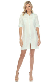 Vestido clásico guayabera para mujer, de mezcla de lino, manga corta, botones